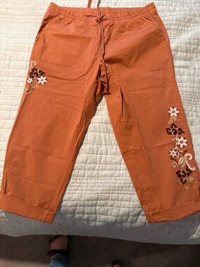 Soft Surroundings Orange Embroidered Cropped Pants (1x)